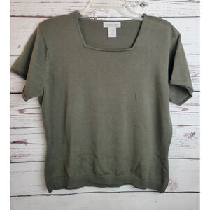 Vintage Cherokee Green Square Neck Soft Knit Short Sleeve Top Women's Size Large